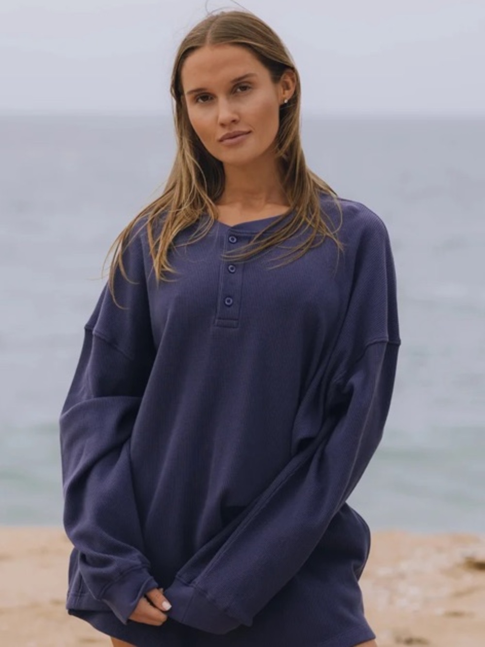 Daily Drills Oversized Thermal Henley - Navy Blue Size XS/S NWOT